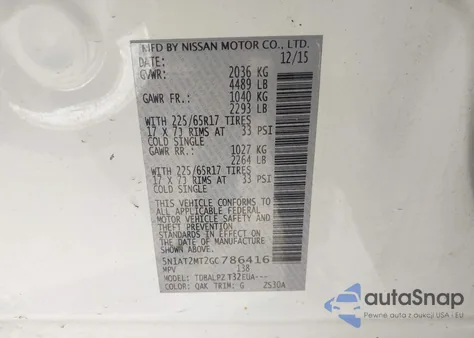 2016 Nissan Rogue S/Sl/Sv из США, поврежденный, VIN 5N1AT2MT2GC786416